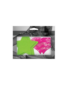 Fantasy UV Reactive Neon Star & Lace Heart Pasties - Green & Pink O/S Pack of 2