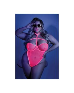 Glow Black Light Harness Mesh Body Suit Neon Pink QN